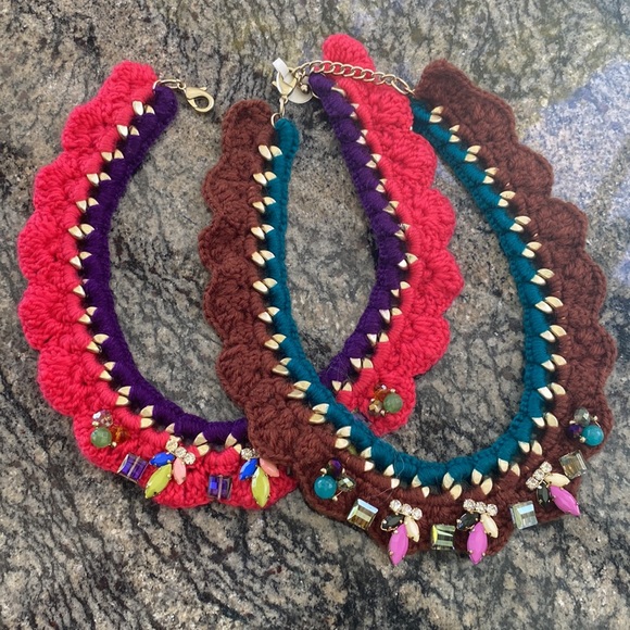 Jewelry - Bohemian 2 pc set lot bundle pink brown candy knitted boho yarn necklace funky